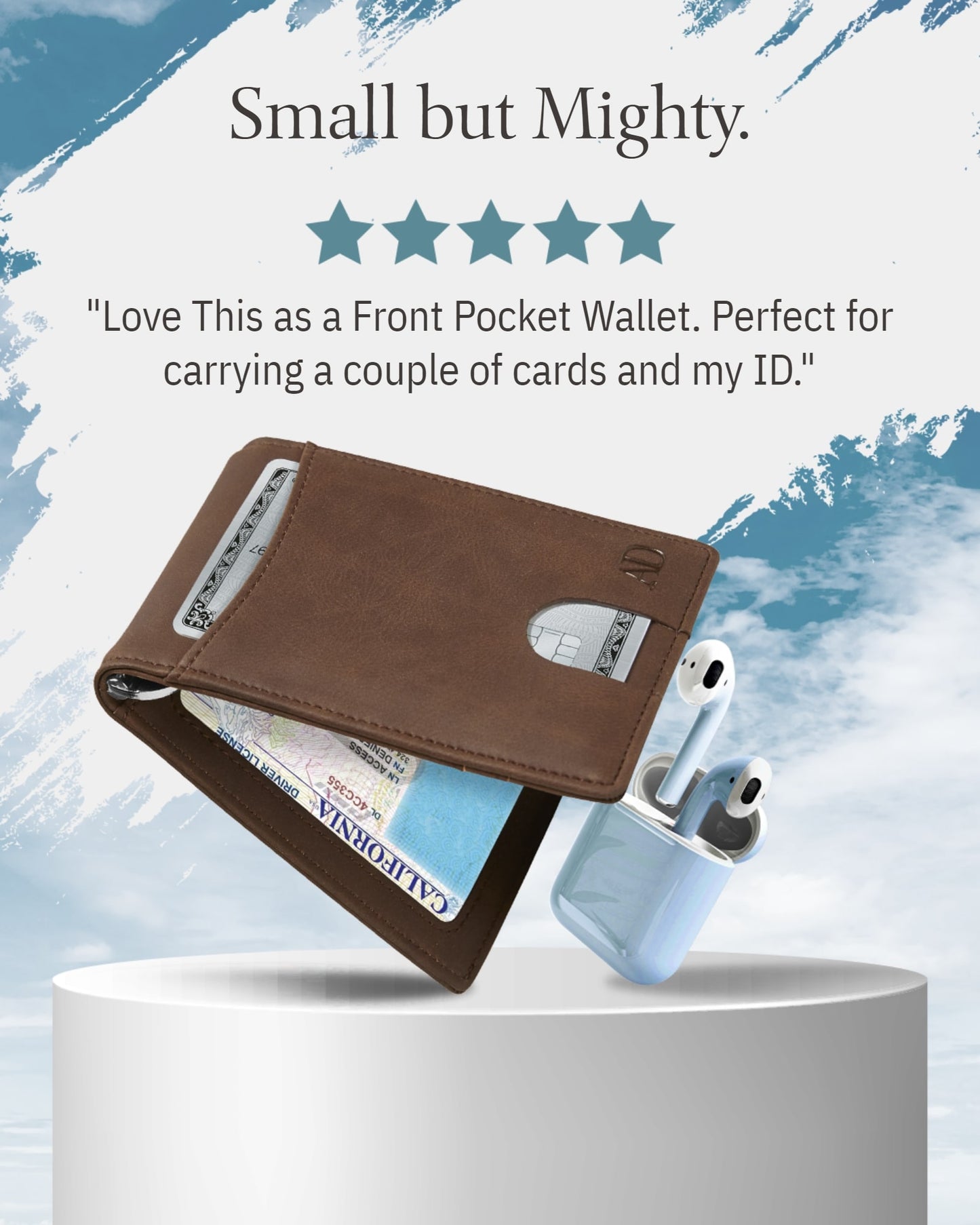 Vegan Leather Money Clip Wallet – Pull-Strap Access, Holds 7 Cards