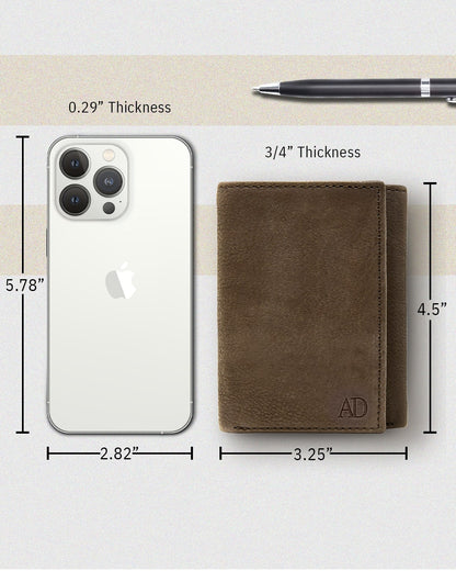 Genuine Leather Trifold Wallet – ID Window, 7 Card Slots, RFID Blocking
