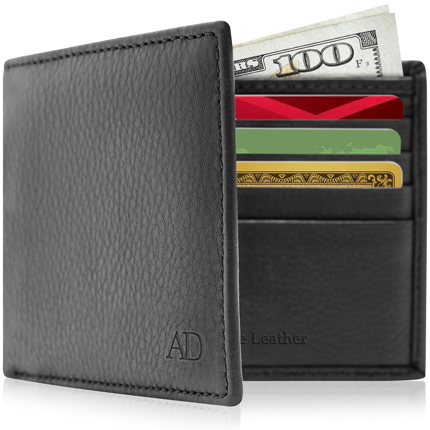 Genuine Leather Slim Bifold Wallet – ID Window, RFID Blocking