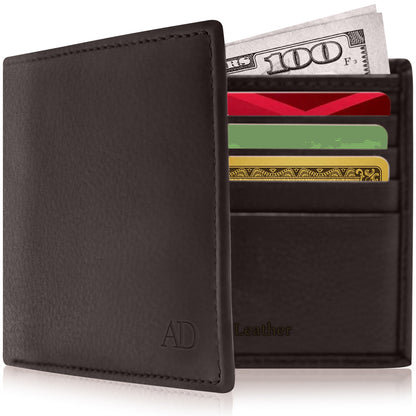 Genuine Leather Slim Bifold Wallet – ID Window, RFID Blocking