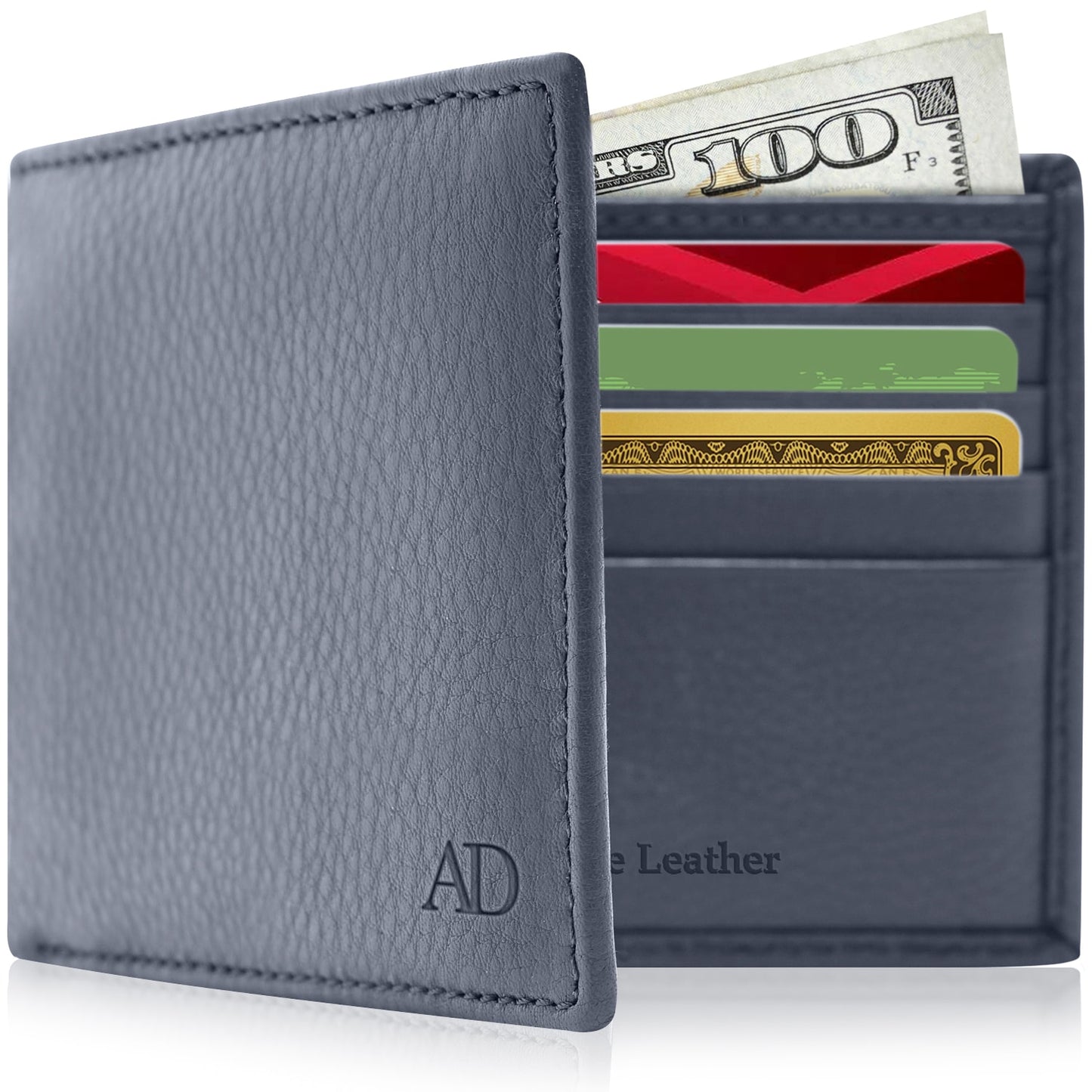 Genuine Leather Slim Bifold Wallet – ID Window, RFID Blocking
