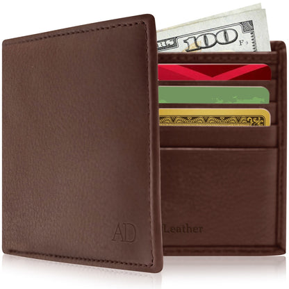 Genuine Leather Slim Bifold Wallet – ID Window, RFID Blocking