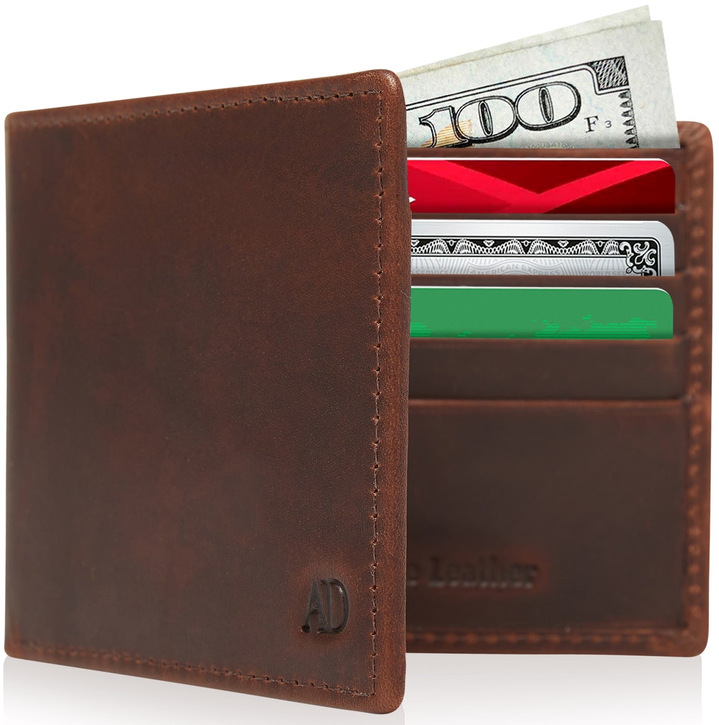 Genuine Leather Slim Bifold Wallet – ID Window, RFID Blocking