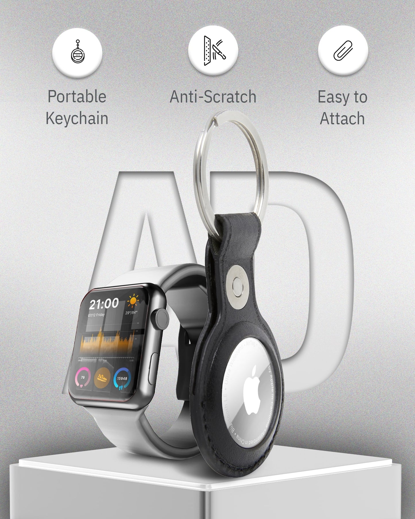 Genuine Leather AirTag Keychain – Protective Holder with Metal Ring
