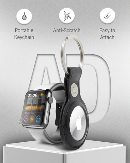Genuine Leather AirTag Keychain – Protective Holder with Metal Ring