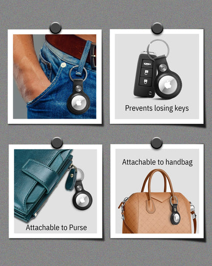Genuine Leather AirTag Keychain – Protective Holder with Metal Ring