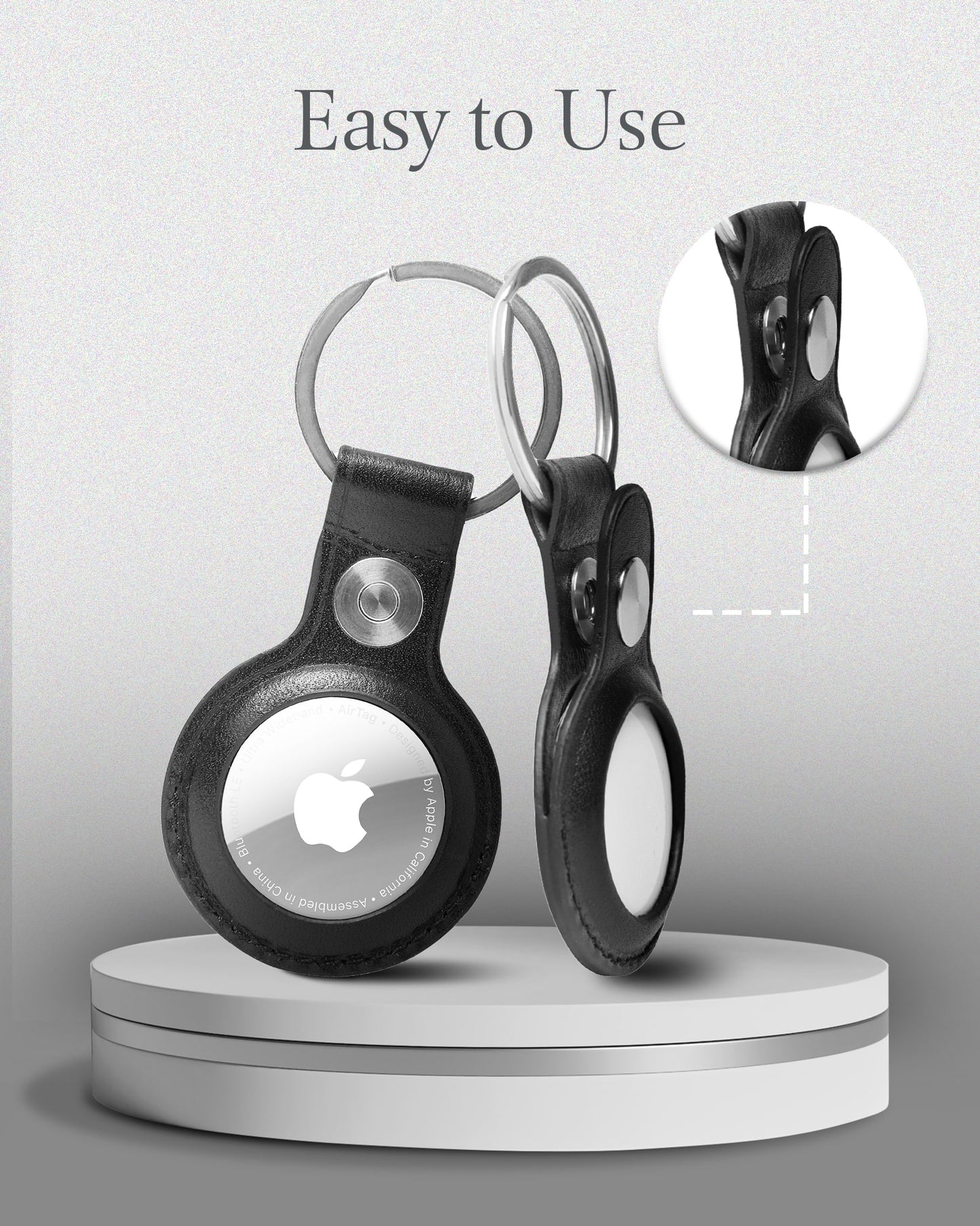 Genuine Leather AirTag Keychain – Protective Holder with Metal Ring