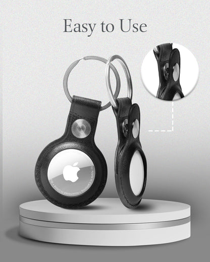 Genuine Leather AirTag Keychain – Protective Holder with Metal Ring