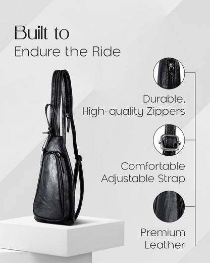 Genuine Leather Sling Bag – Crossbody, Hidden AirTag Pocket