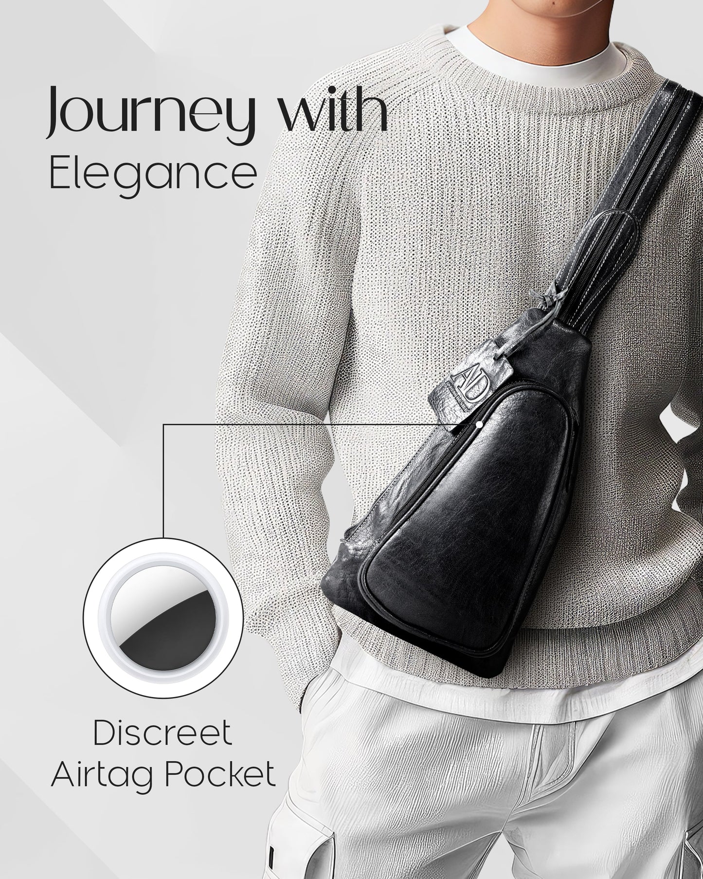 Genuine Leather Sling Bag – Crossbody, Hidden AirTag Pocket