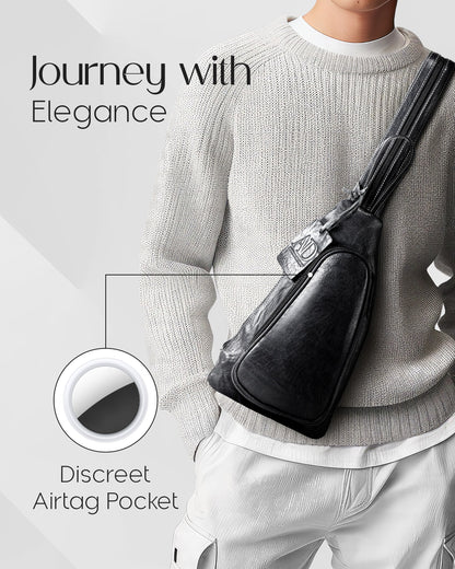 Genuine Leather Sling Bag – Crossbody, Hidden AirTag Pocket