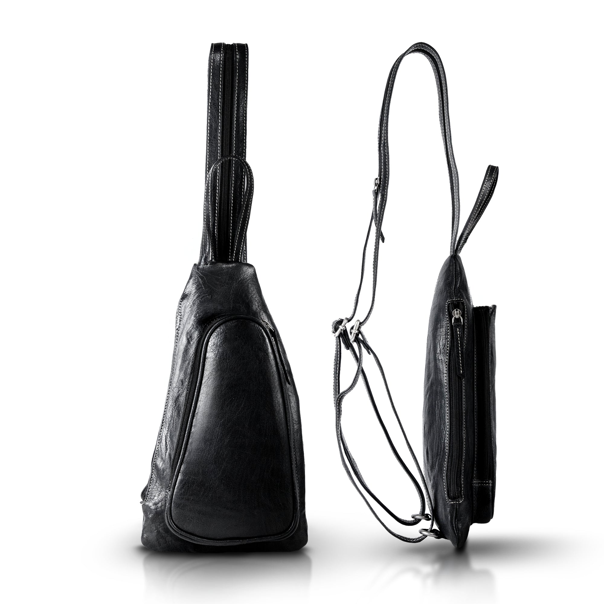 black leather sling backpack purse Genuine Leather Bikers Sling Bag