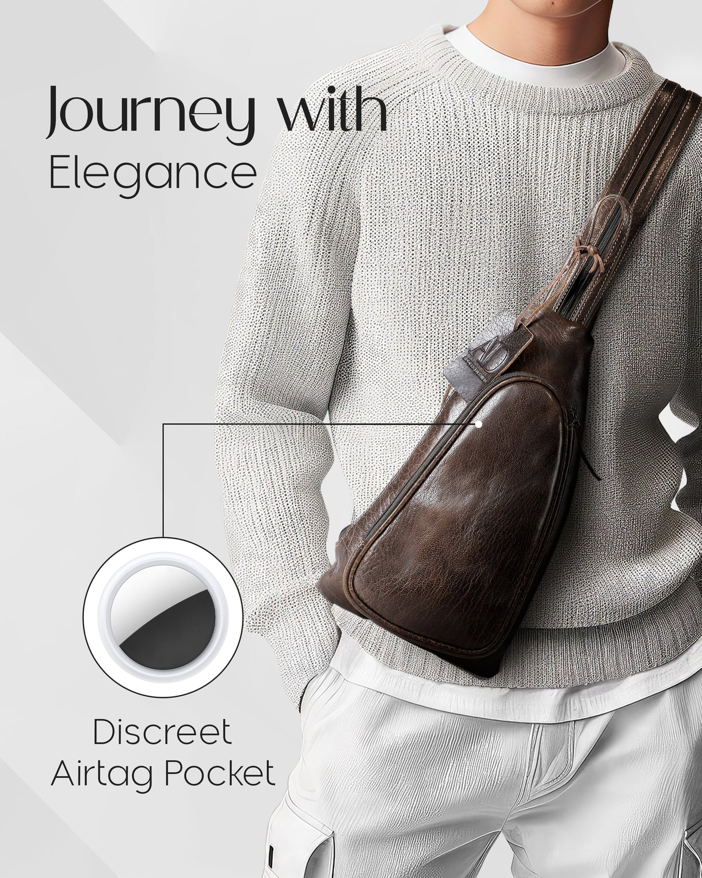 Genuine Leather Sling Bag – Crossbody, Hidden AirTag Pocket