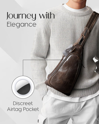 Genuine Leather Sling Bag – Crossbody, Hidden AirTag Pocket
