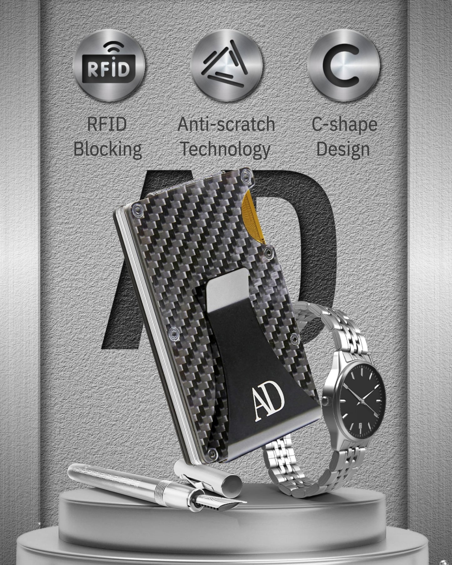 Carbon Fiber Money Clip Card Case – RFID Blocking, Holds 12 Cards