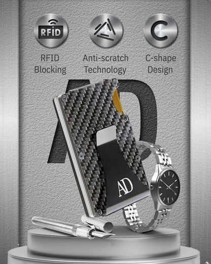 Carbon Fiber Money Clip Card Case – RFID Blocking, Holds 12 Cards
