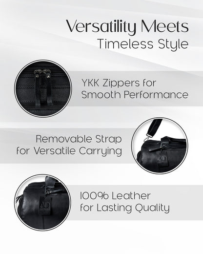 Genuine Leather Travel Duffel Bag – Shoe Compartment, Hidden AirTag Pocket