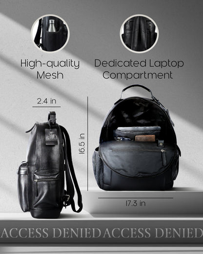 Genuine Leather Backpack – Fits 15.6" Laptop, Hidden AirTag Pocket