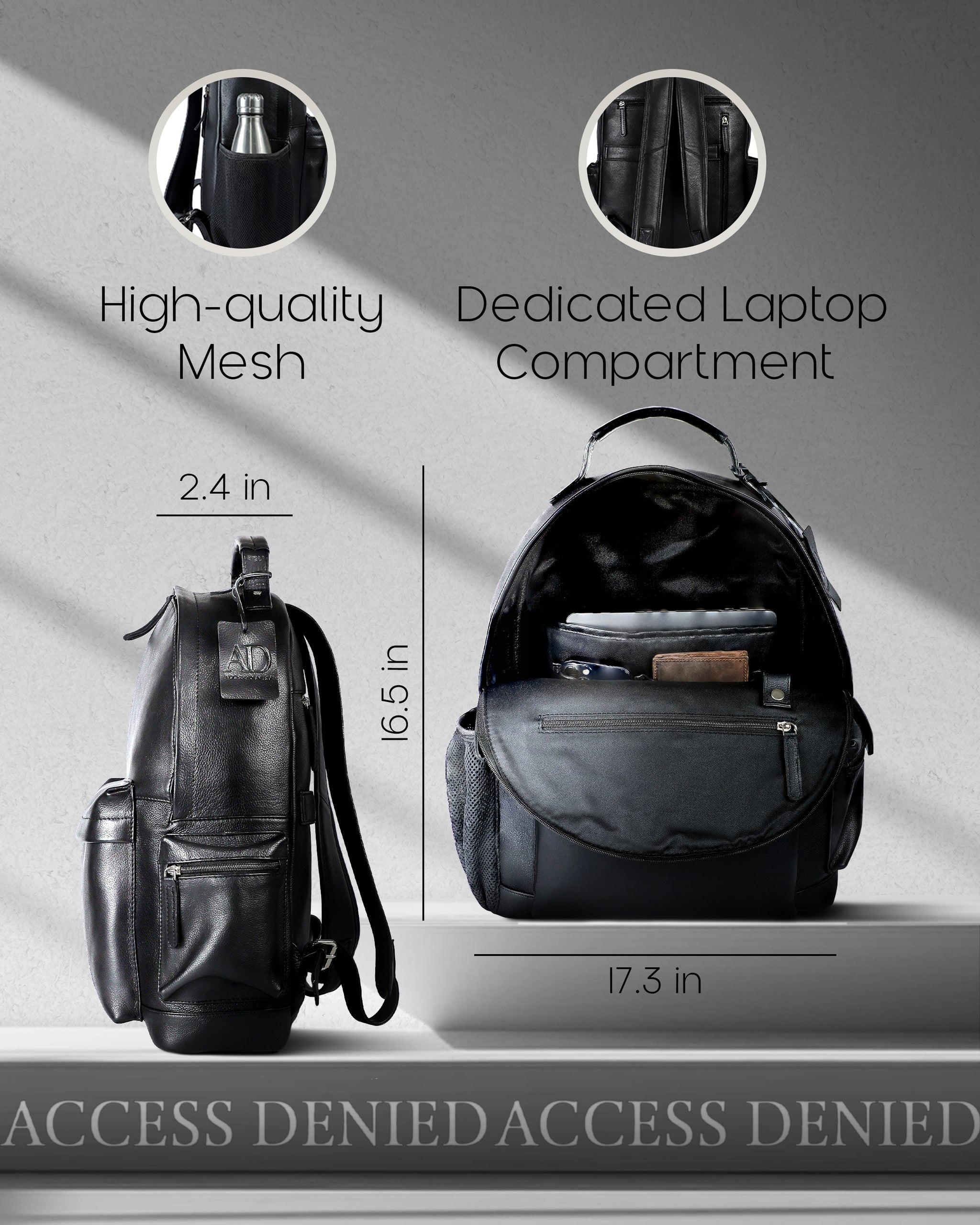 backpack with dedicated laptop compartment Access Accessories Genuine Leather Backpack Black