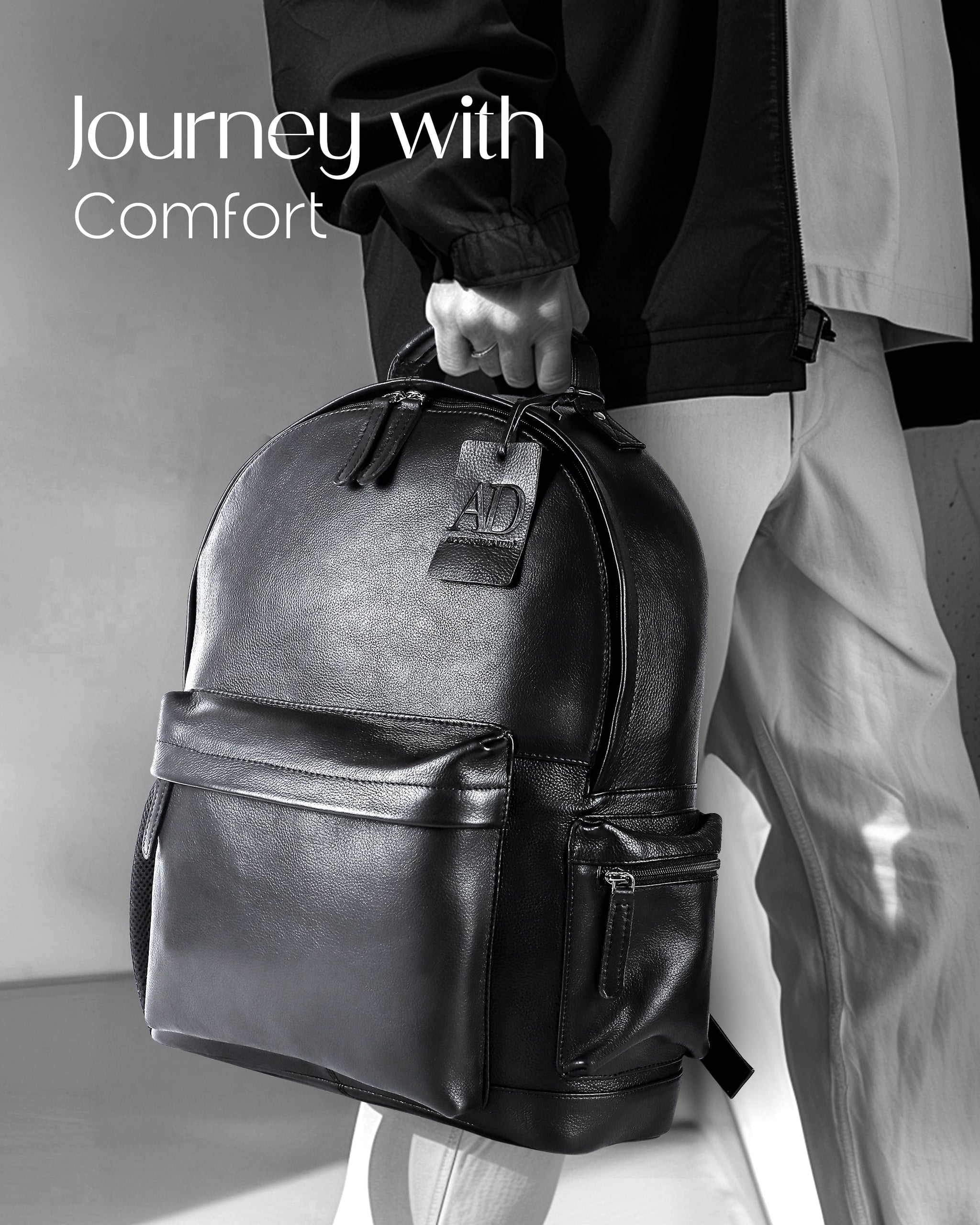 black leather sleek backpack Genuine Leather Laptop Backpack
