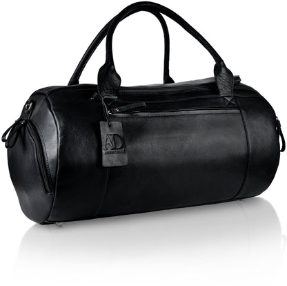 Genuine Leather Travel Duffel Bag – Shoe Compartment, Hidden AirTag Pocket