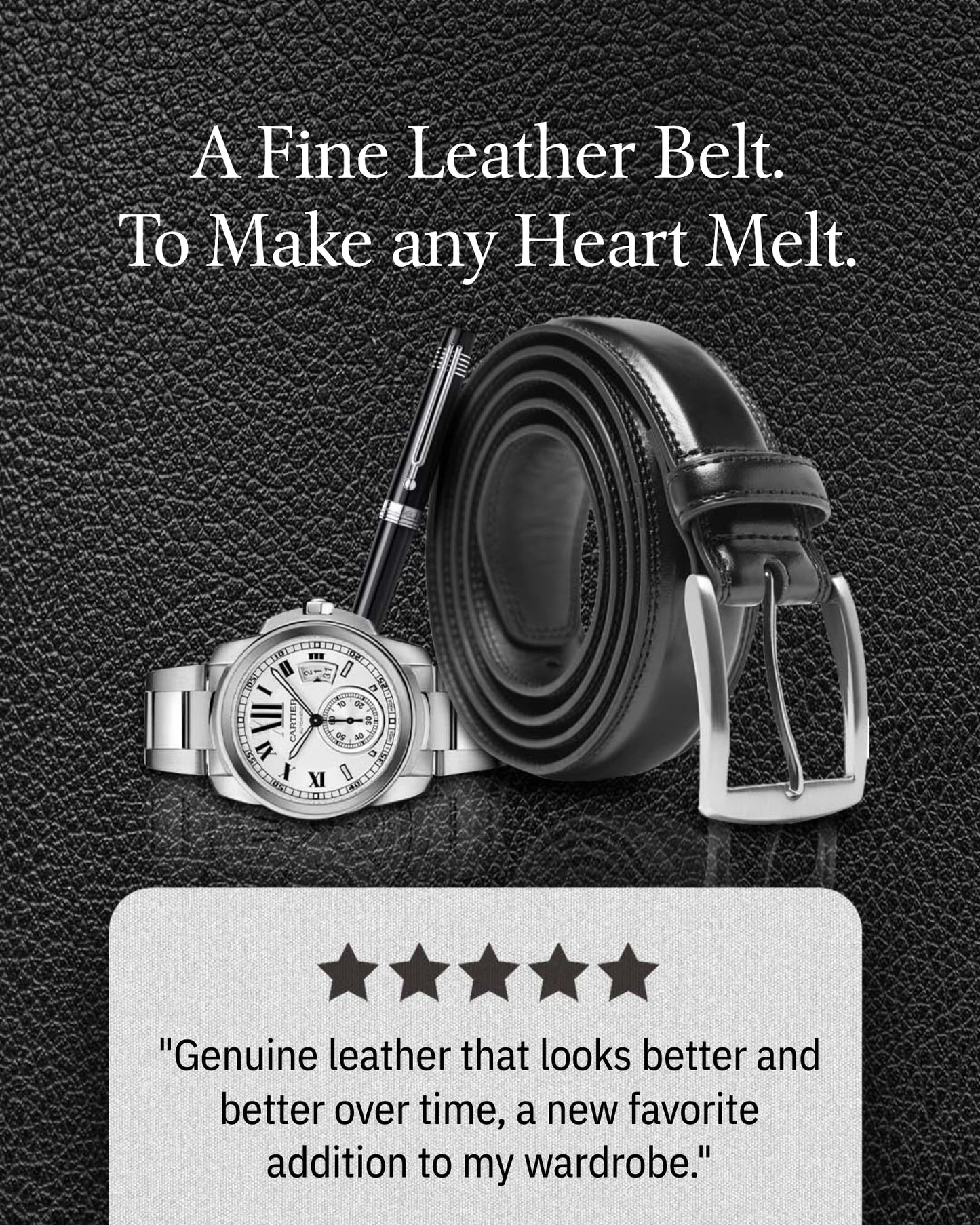 Genuine Leather Belt for Men – Zinc Alloy Buckle, 1.25" Strap