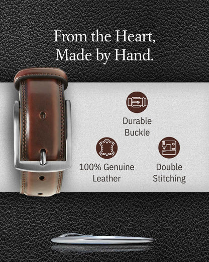 Genuine Leather Belt for Men – Zinc Alloy Buckle, 1.25" Strap