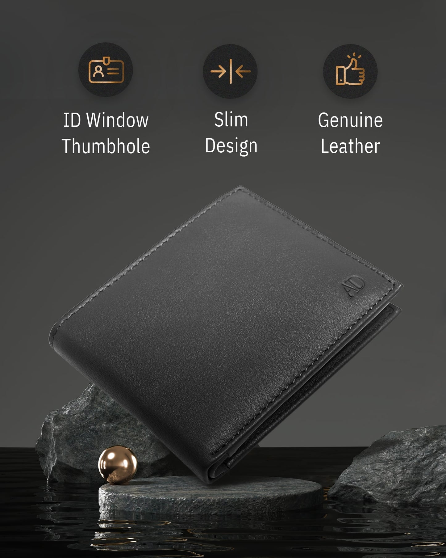 Genuine Leather Bifold Wallet – Flip-Up ID Window, RFID Blocking