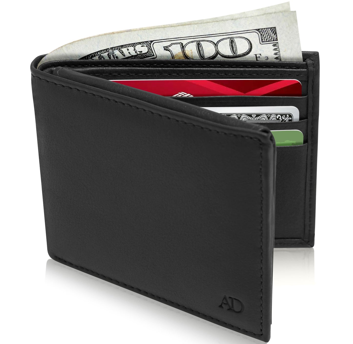 Genuine Leather Bifold Wallet – Flip-Up ID Window, RFID Blocking