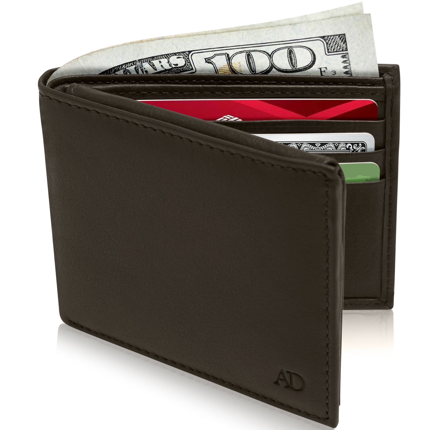 Genuine Leather Bifold Wallet – Flip-Up ID Window, RFID Blocking