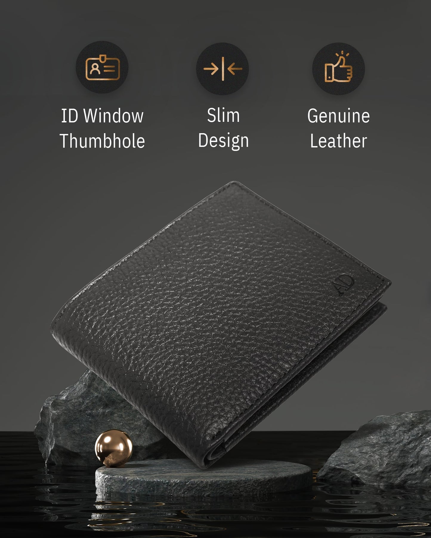 Genuine Leather Bifold Wallet – Flip-Up ID Window, RFID Blocking