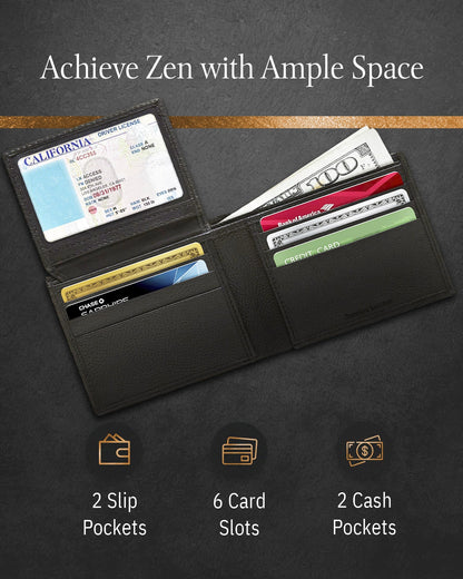 Genuine Leather Bifold Wallet – Flip-Up ID Window, RFID Blocking