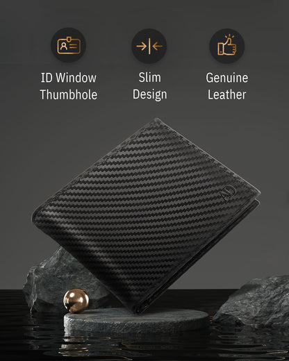 Genuine Leather Bifold Wallet – Flip-Up ID Window, RFID Blocking