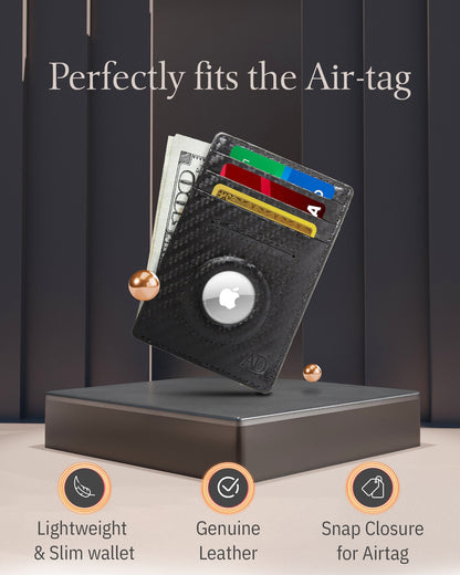Leather AirTag Card Holder – Slim Wallet with Hidden Tracker Pocket