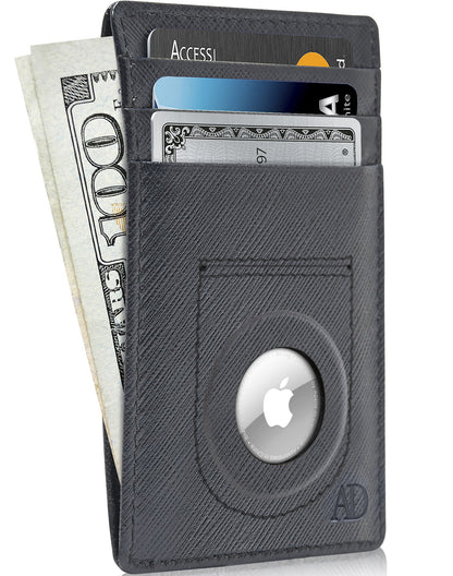 Leather AirTag Card Holder – Slim Wallet with Hidden Tracker Pocket