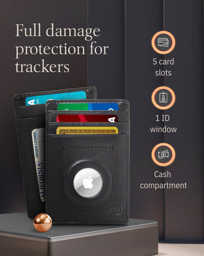 Leather AirTag Card Holder – Slim Wallet with Hidden Tracker Pocket