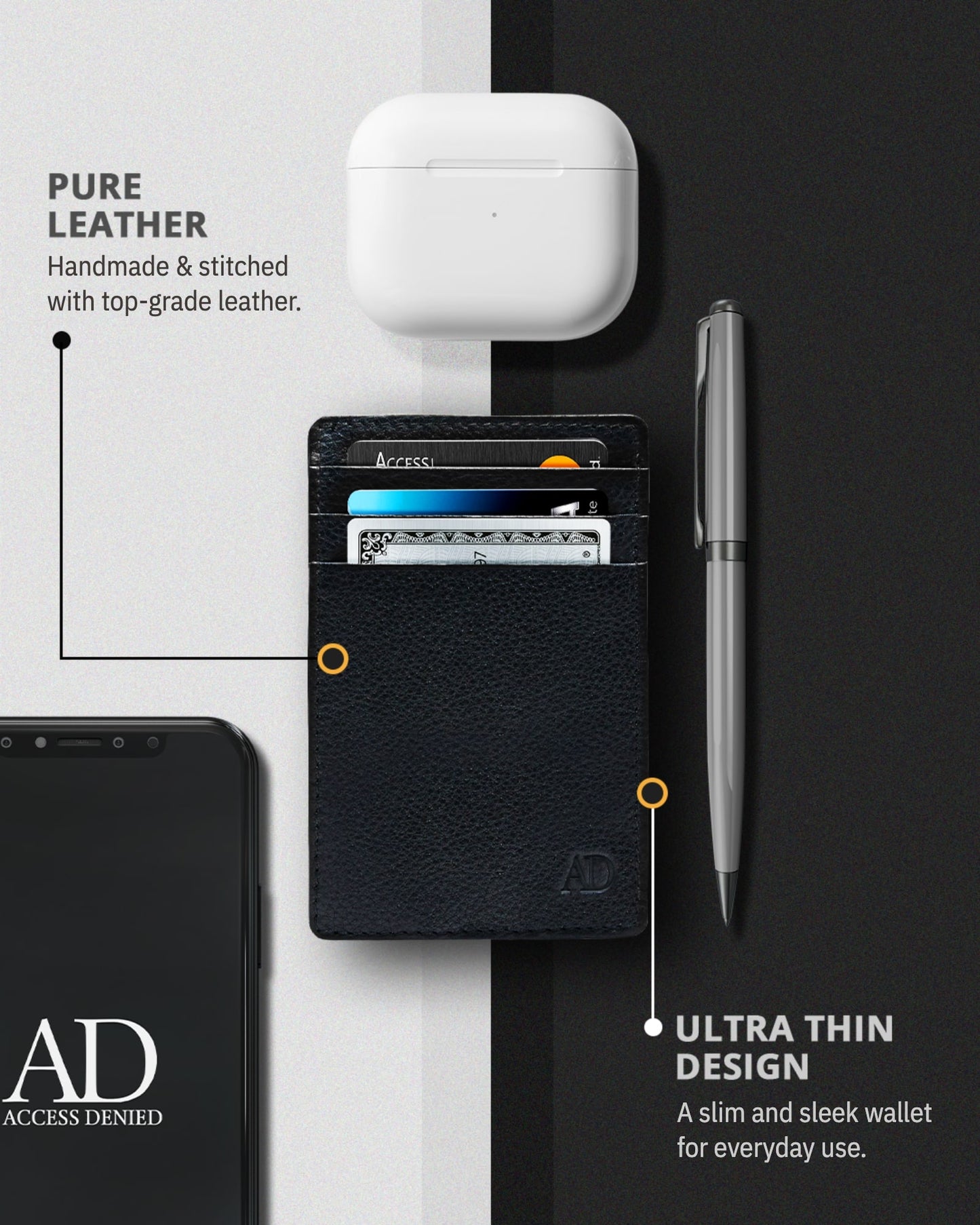 Genuine Leather Slim Card Holder – RFID Blocking, Minimalist