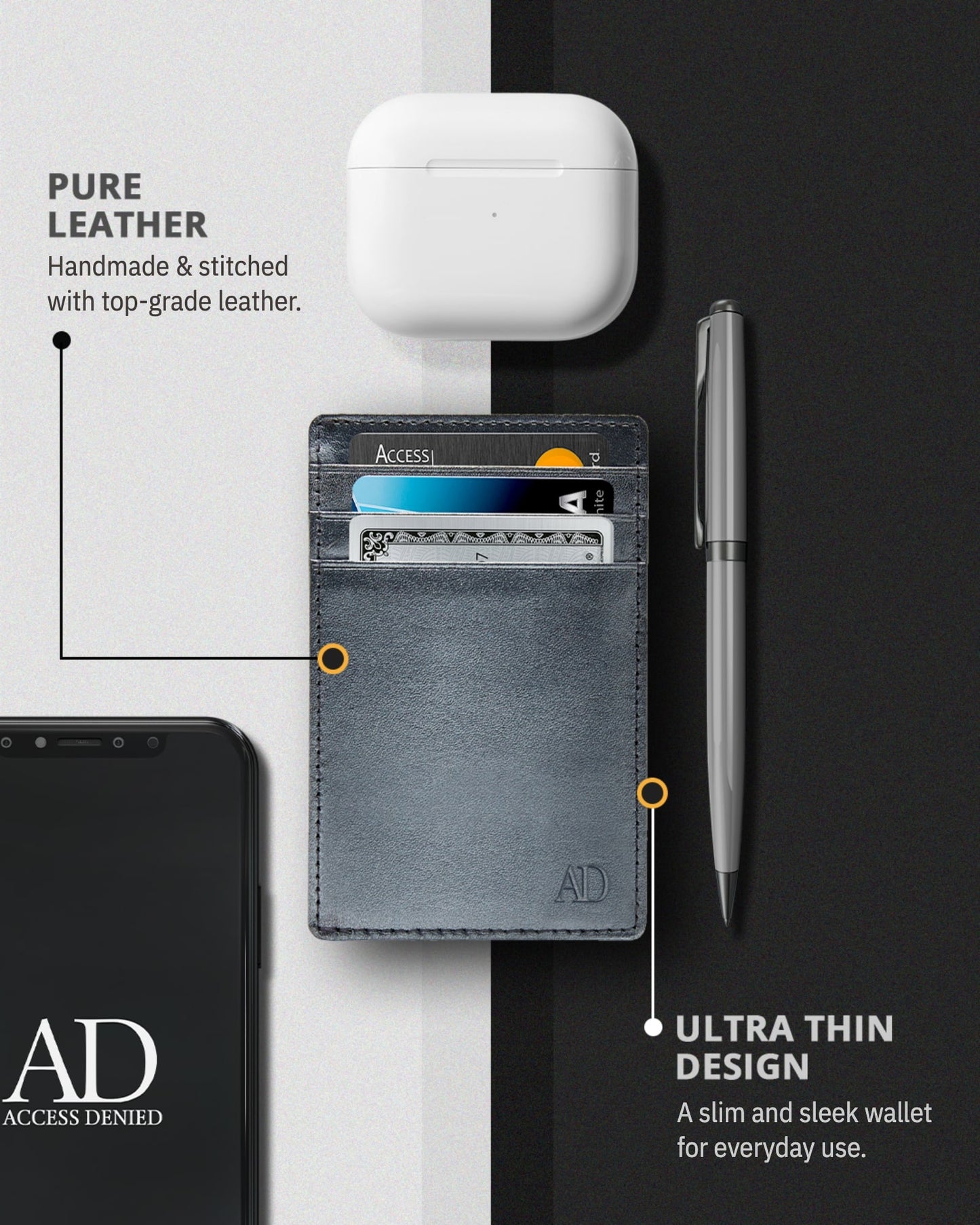 Genuine Leather Slim Card Holder – RFID Blocking, Minimalist