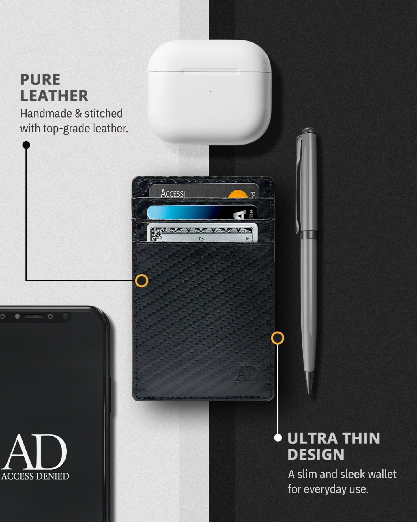 Genuine Leather Slim Card Holder – RFID Blocking, Minimalist