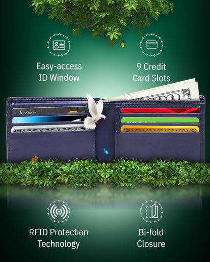 Vegan Leather Bifold Wallet – ID Window, RFID Blocking
