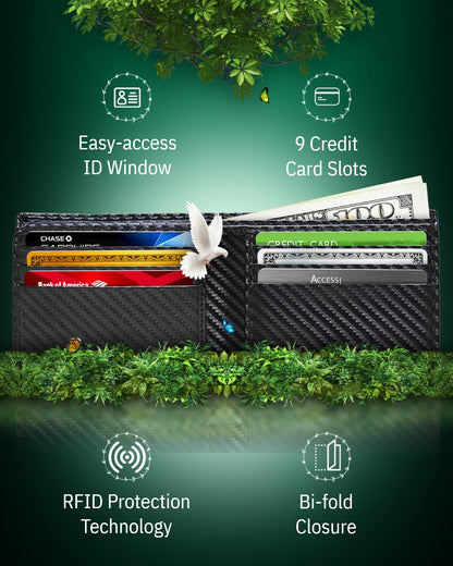 Vegan Leather Bifold Wallet – ID Window, RFID Blocking