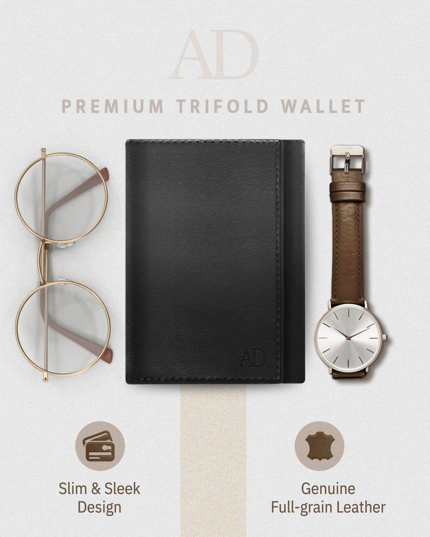Genuine Leather Trifold Wallet – ID Window, 7 Card Slots, RFID Blocking
