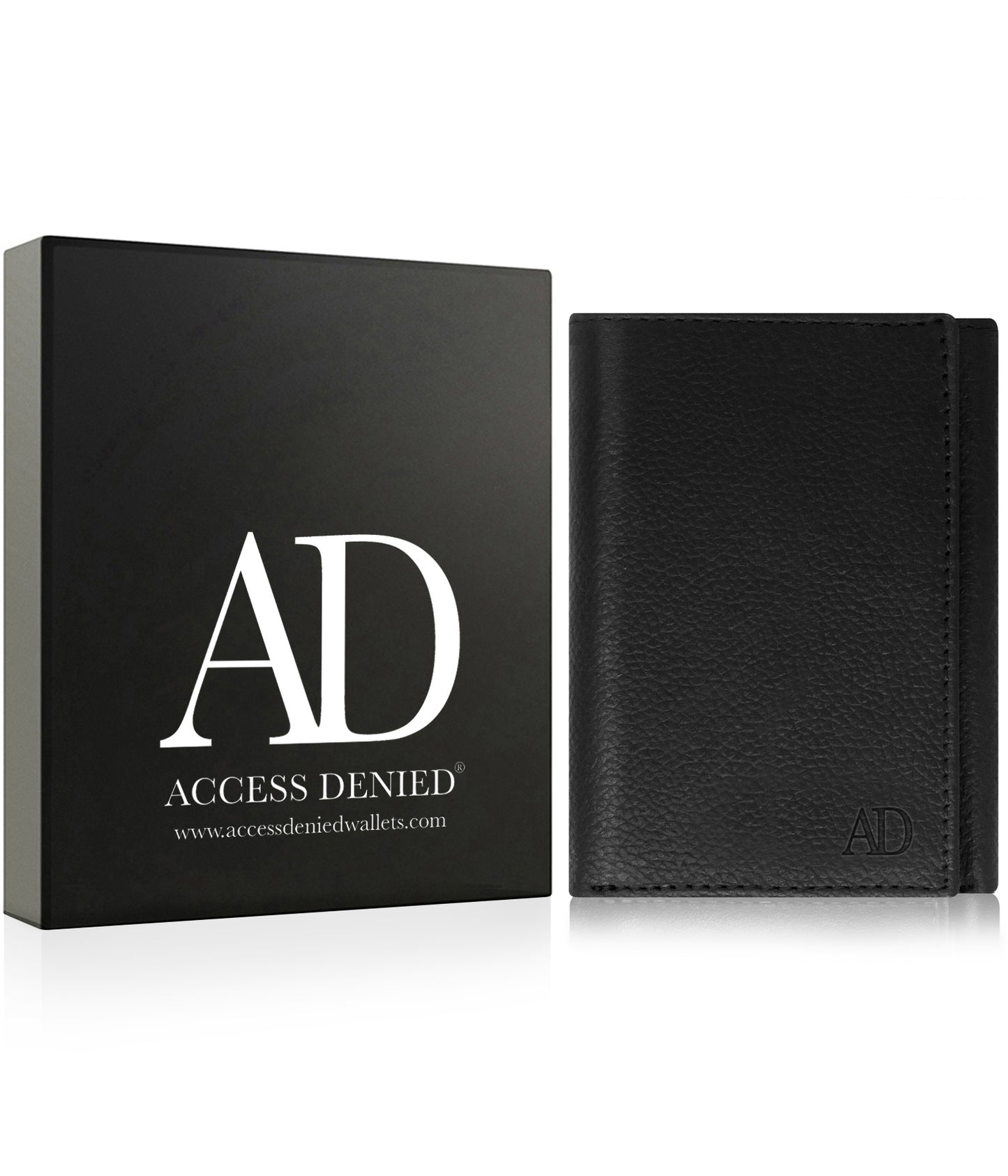 Genuine Leather Trifold Wallet – Flip-Up Dual ID Windows, RFID Blocking