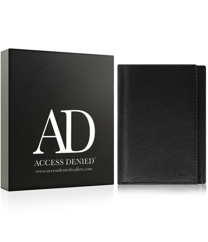 Genuine Leather Trifold Wallet – Flip-Up Dual ID Windows, RFID Blocking