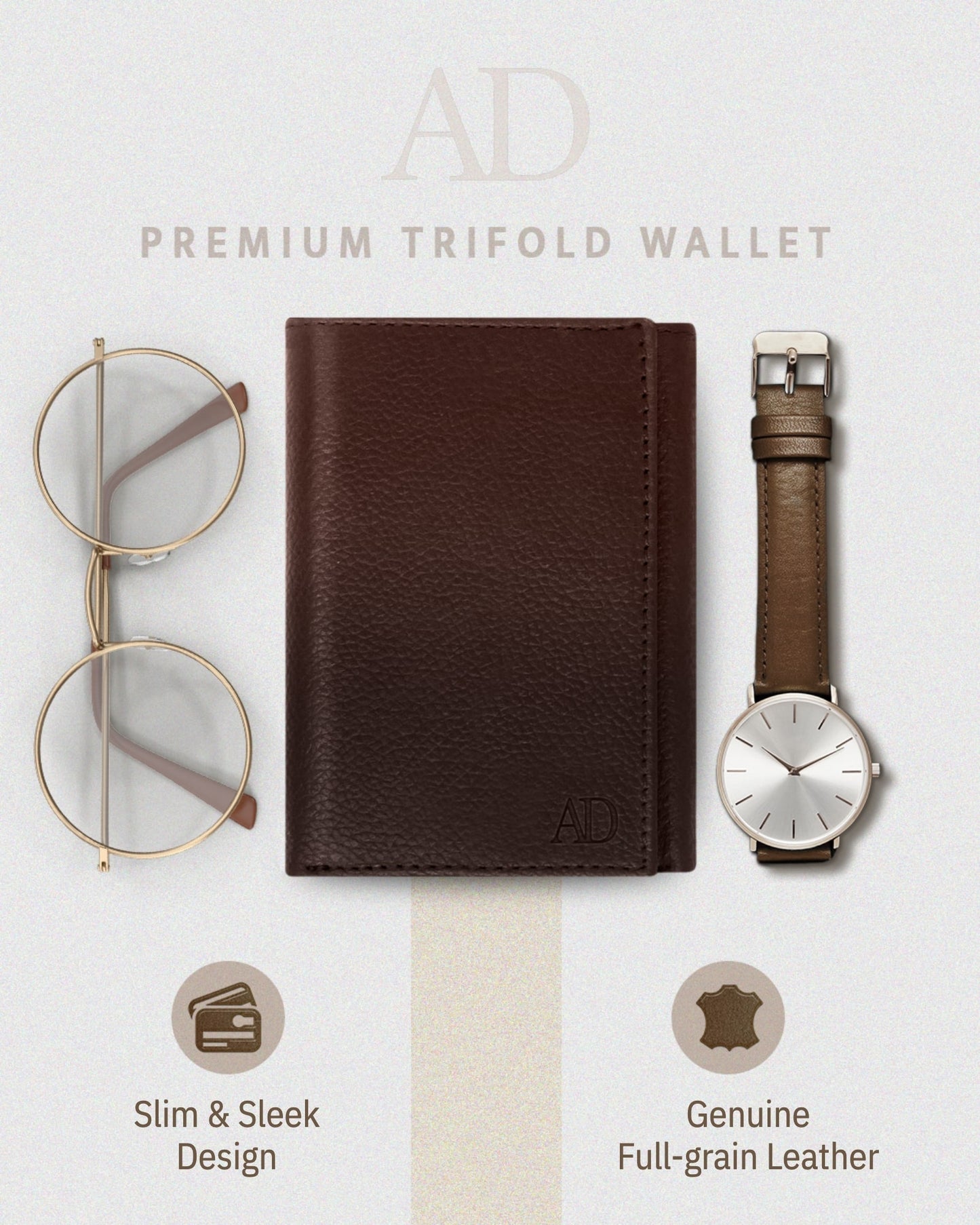 Genuine Leather Trifold Wallet – ID Window, 7 Card Slots, RFID Blocking