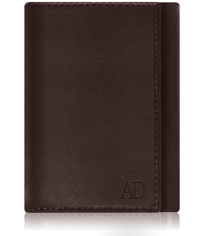 Genuine Leather Trifold Wallet – Flip-Up Dual ID Windows, RFID Blocking