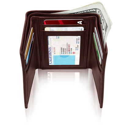 Genuine Leather Trifold Wallet – ID Window, RFID Blocking