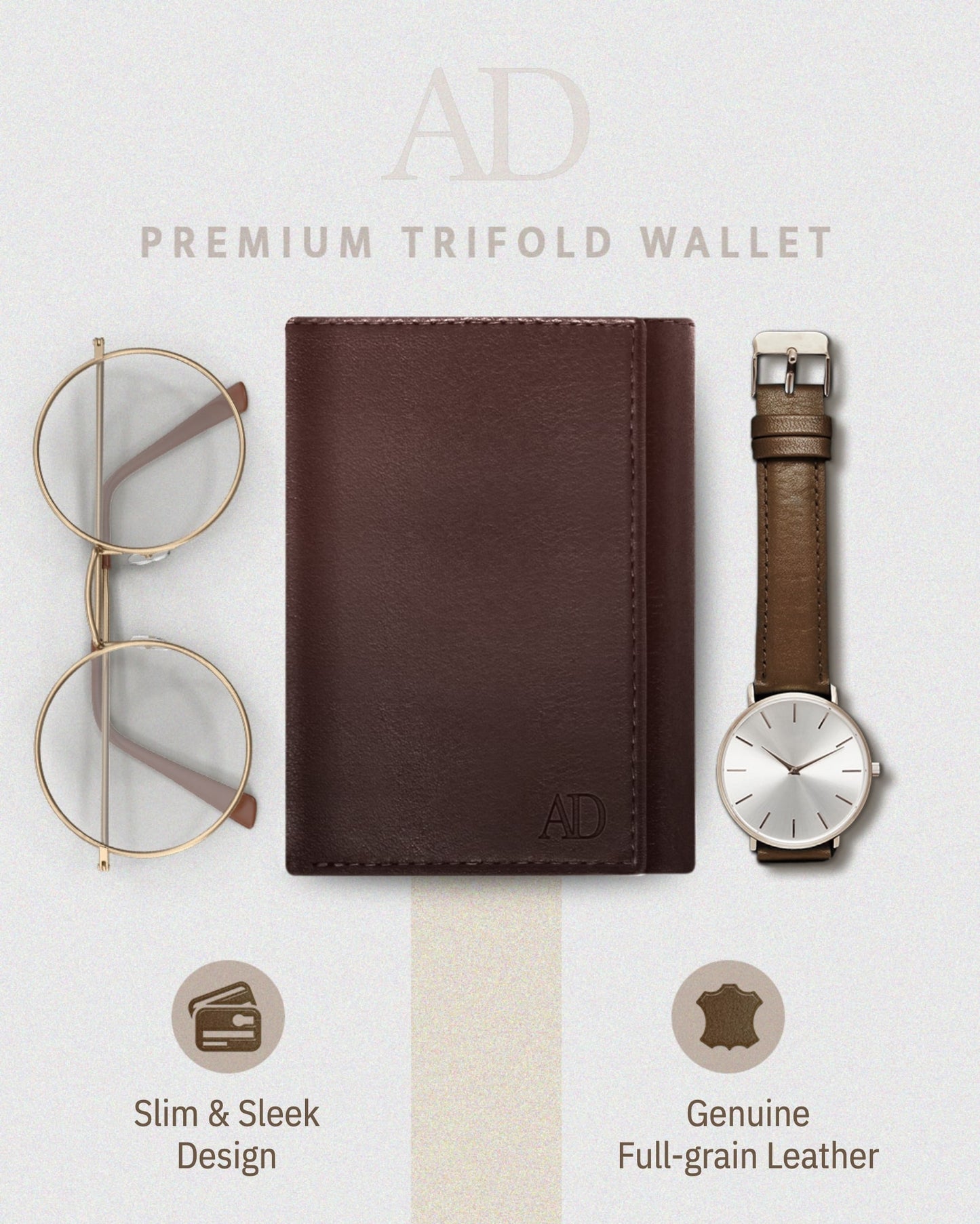 Genuine Leather Trifold Wallet – ID Window, 7 Card Slots, RFID Blocking