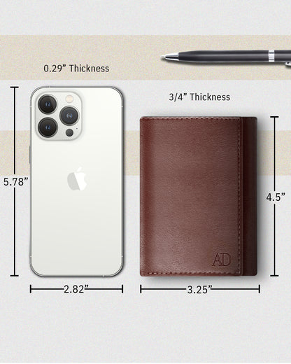 Genuine Leather Trifold Wallet – ID Window, 7 Card Slots, RFID Blocking