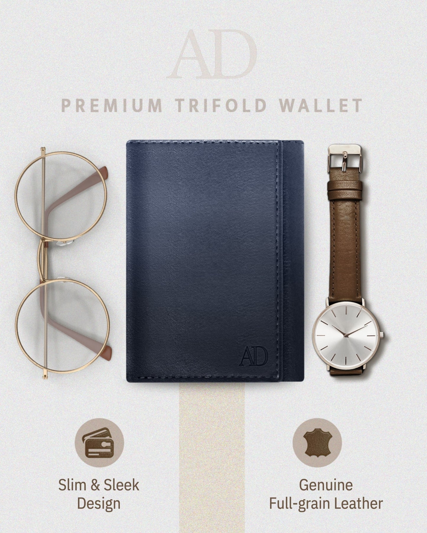 Genuine Leather Trifold Wallet – ID Window, 7 Card Slots, RFID Blocking